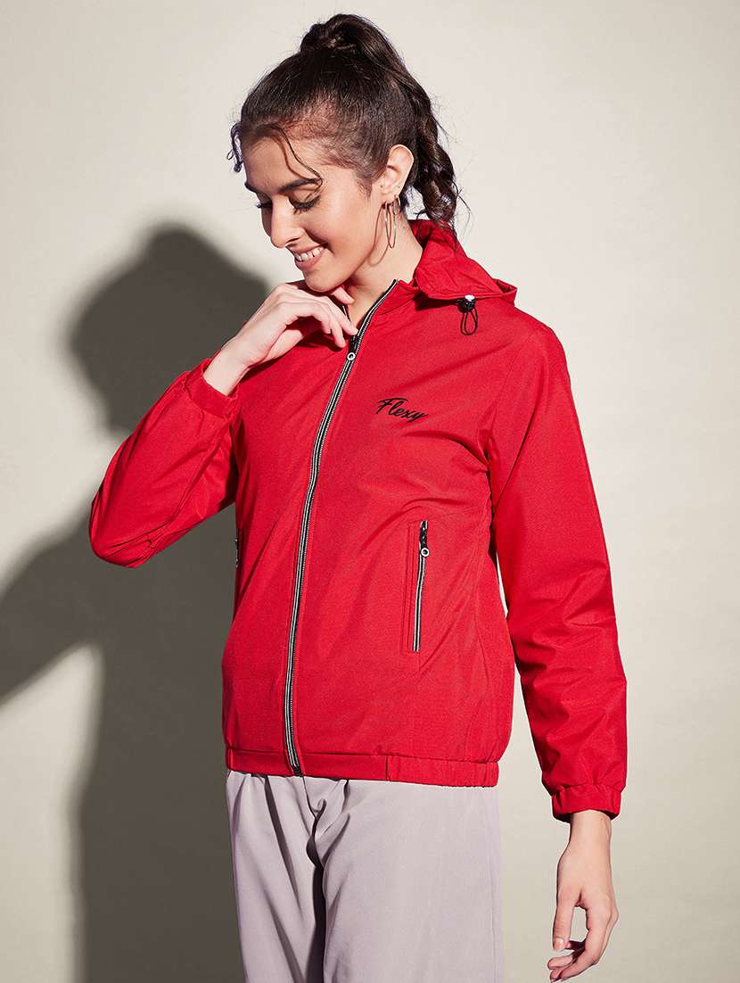 women solid long sleeve hooded windcheater jacket - 22058749 - Standard Image - 2