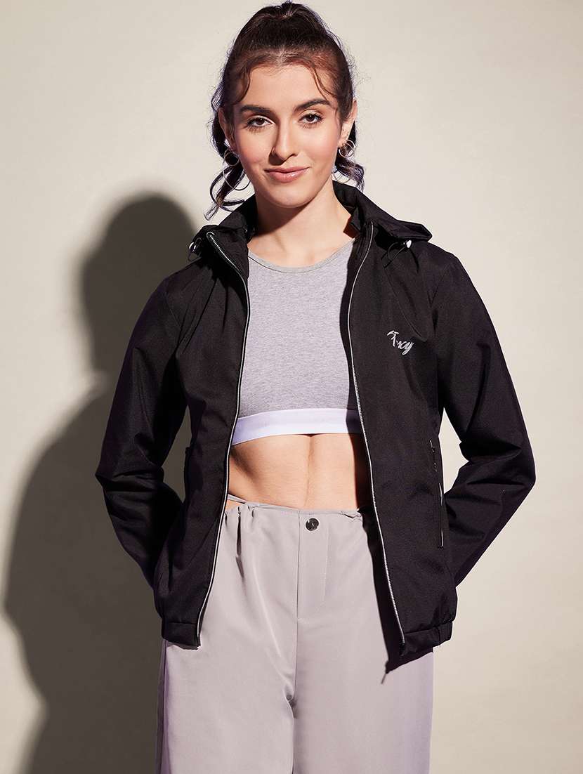 women solid long sleeve hooded windcheater jacket - 22058750 - Zoom Image - 0