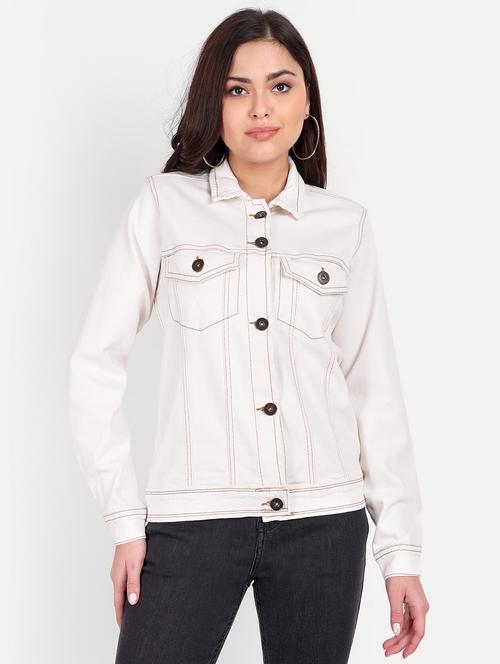 women solid collared long sleeve denim jacket - 22058753 -  Standard Image - 0