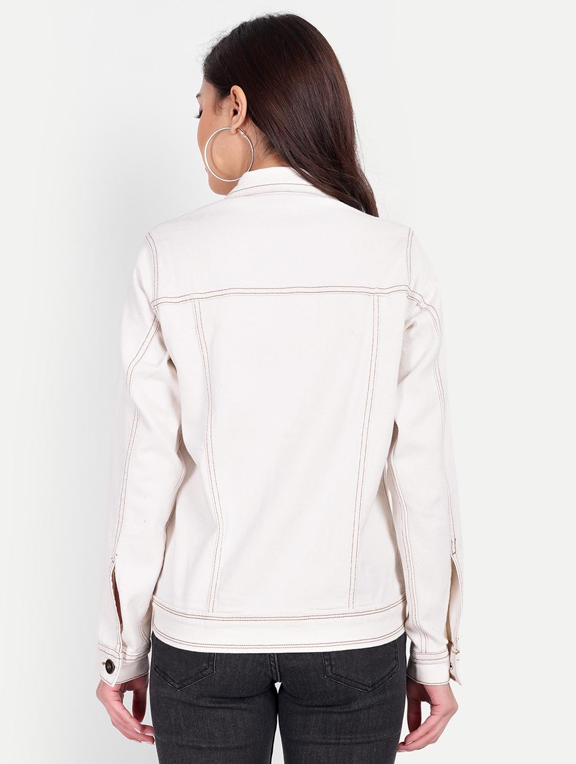 women solid collared long sleeve denim jacket - 22058753 - Standard Image - 2