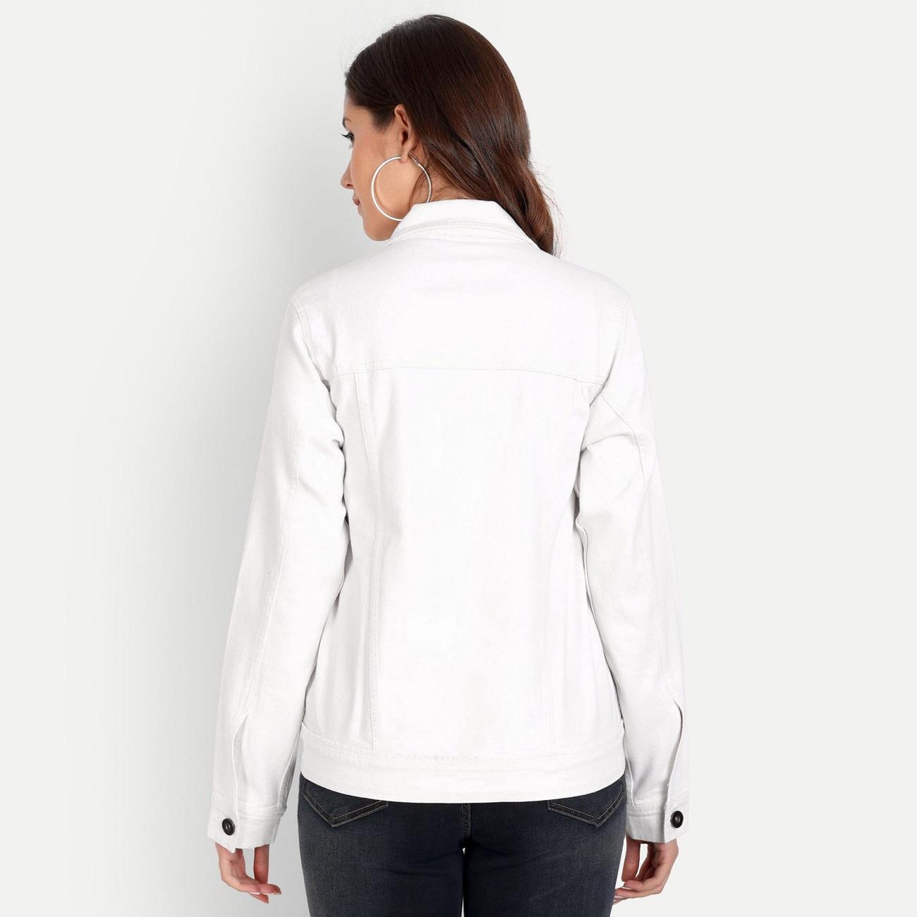 women solid collared long sleeve denim jacket - 22058754 - Standard Image - 2