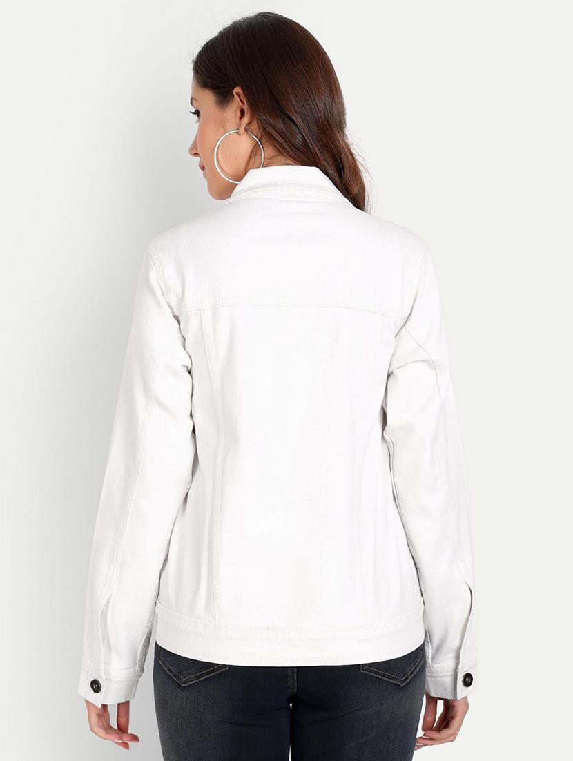 women solid collared long sleeve denim jacket - 22058754 - Standard Image - 2