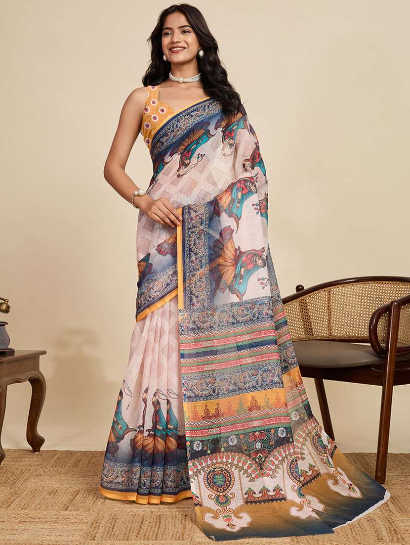 women printed casual wear saree with blouse