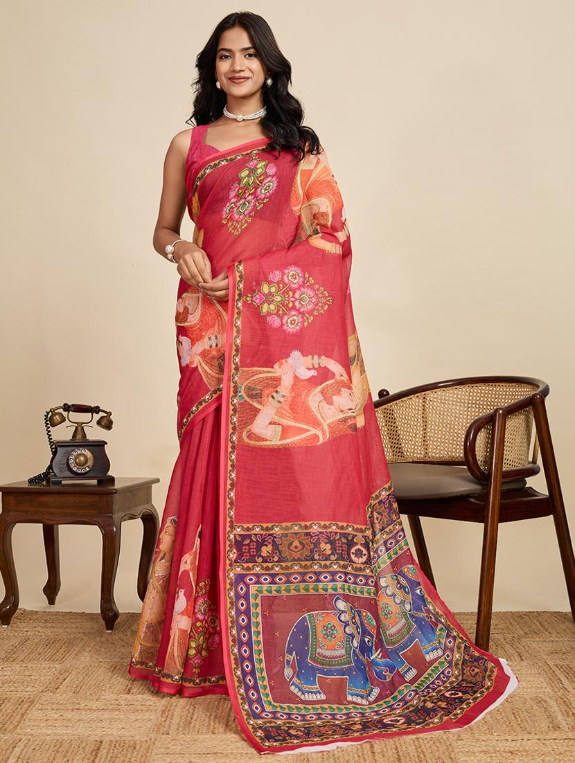 women printed casual wear saree with blouse - 22058793 - Zoom Image - 0