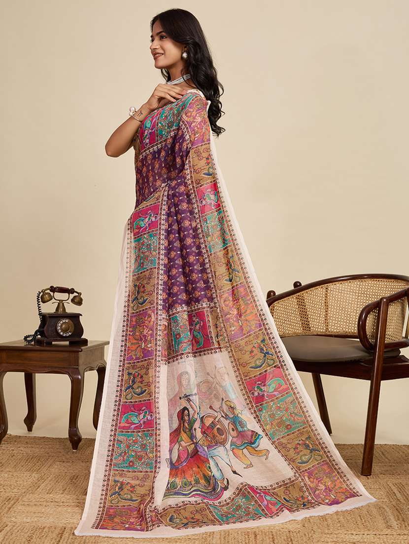 women printed casual wear saree with blouse - 22058795 -  Standard Image - 2