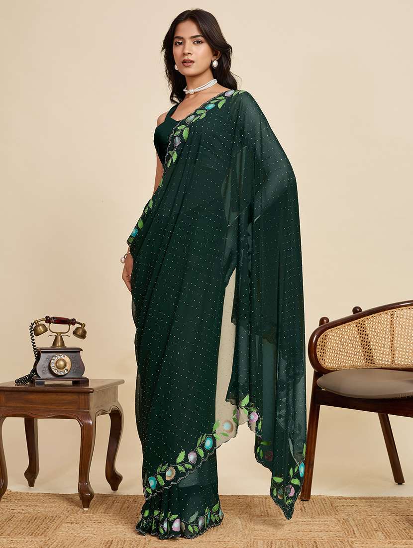 women solid with work embellished saree with blouse - 22058810 - Standard Image - 2