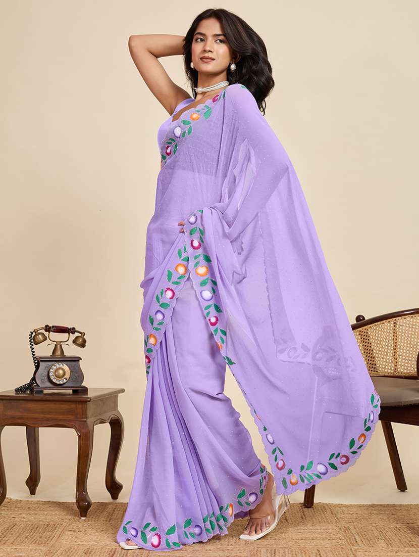 women solid with work embellished saree with blouse - 22058811 - Standard Image - 2