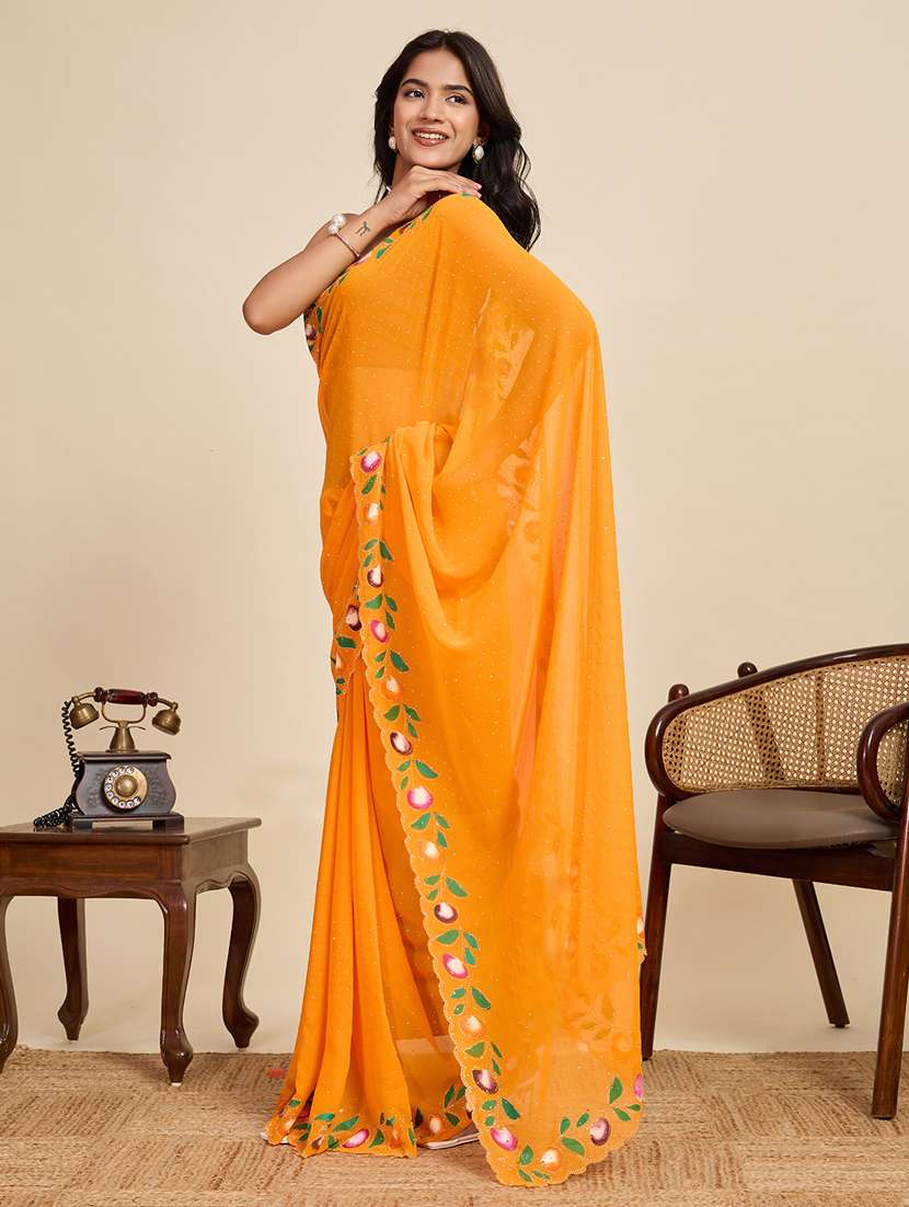 women solid with work embellished saree with blouse - 22058812 -  Standard Image - 2