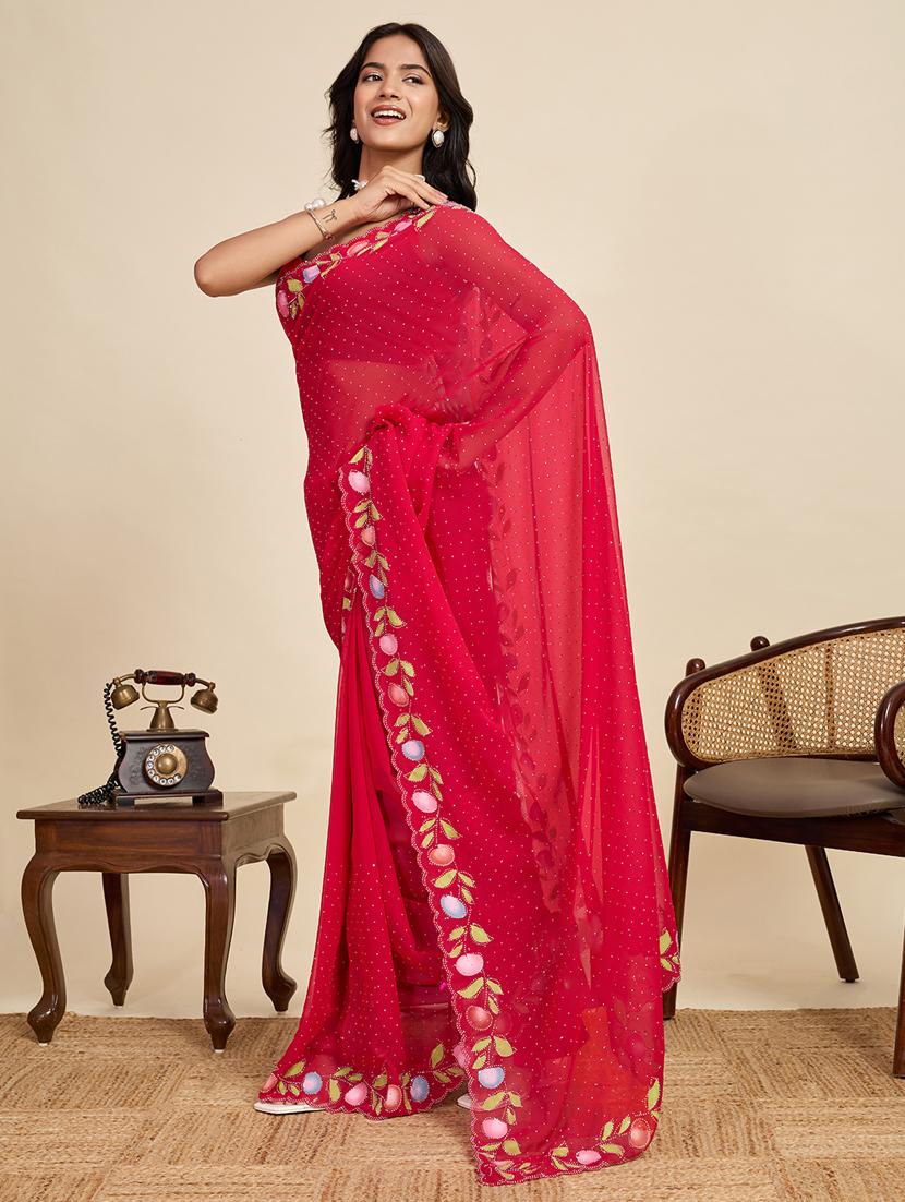 women solid with work embellished saree with blouse - 22058813 - Standard Image - 2