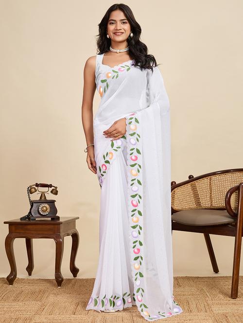 women solid with work embellished saree with blouse - 22058814 - Standard Image - 0