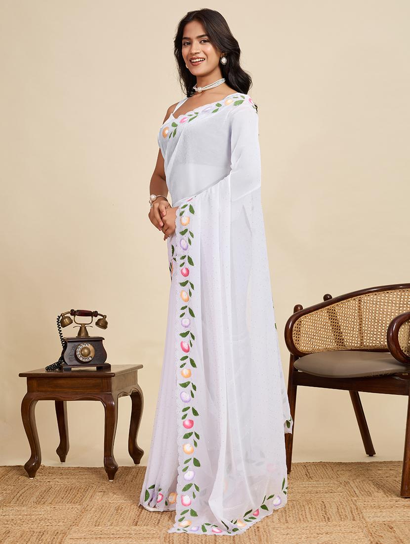 women solid with work embellished saree with blouse - 22058814 - Standard Image - 2