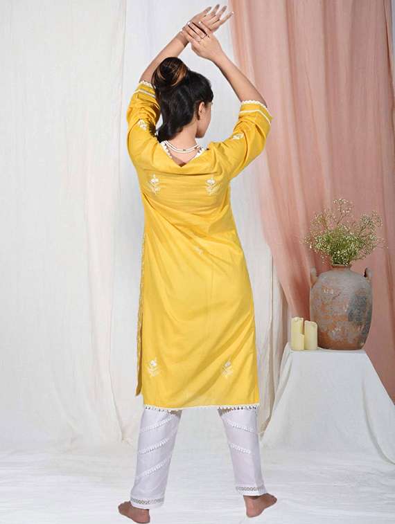 women three quarter sleeve kurta pant set - 22058859 -  Standard Image - 2