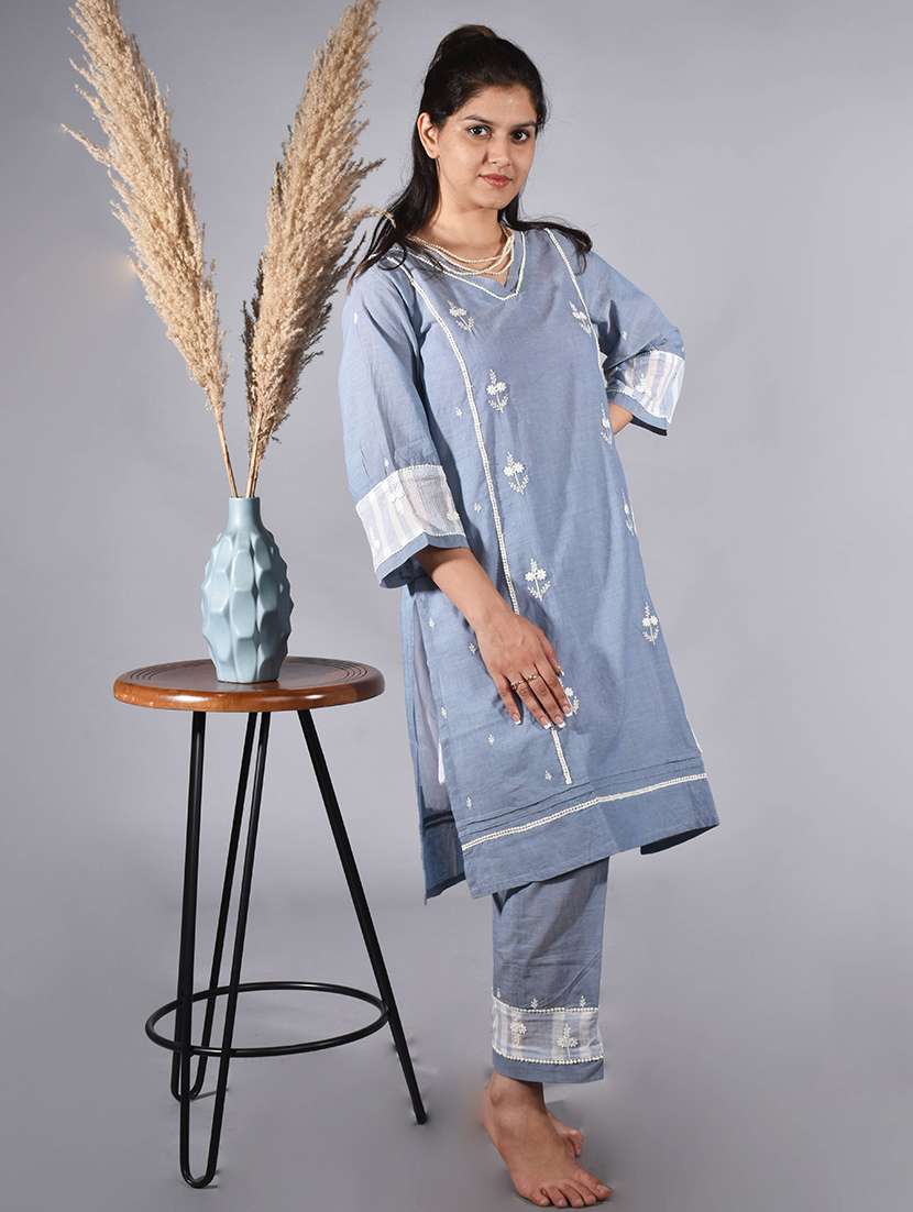 women embroidered three quarter sleeve kurta pant with dupatta set - 22058879 -  Standard Image - 2