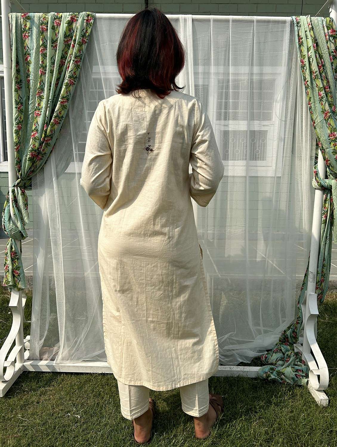 women three quarter sleeve kurta pant set - 22058901 -  Standard Image - 2