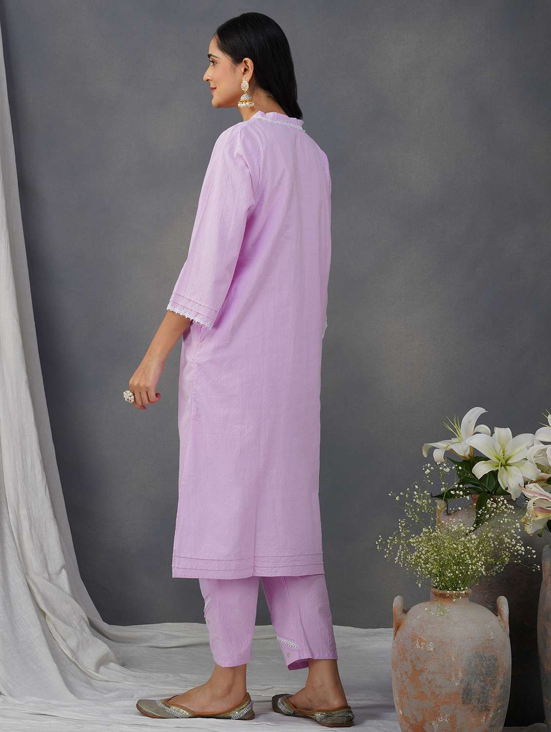 women three quarter sleeve kurta pant set - 22058908 -  Standard Image - 2