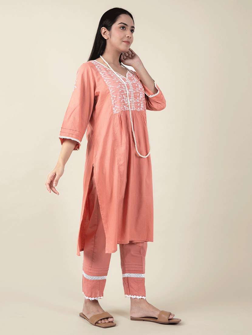 women three quarter sleeve kurta pant set - 22058978 -  Standard Image - 2