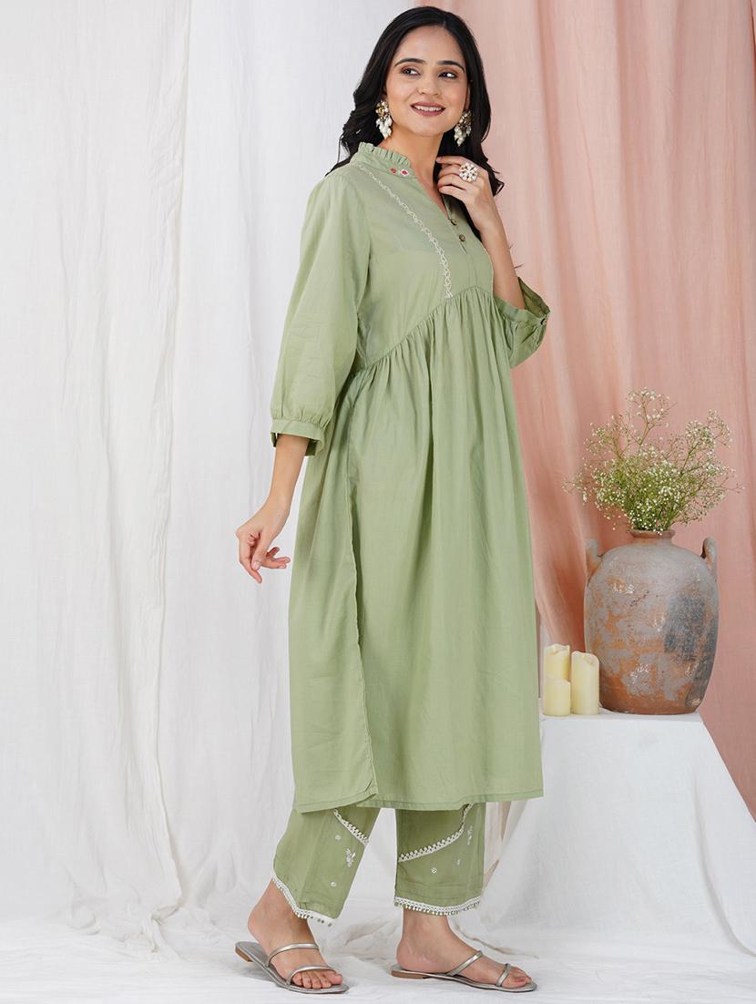 women three quarter sleeve kurta pant set - 22058992 - Standard Image - 2