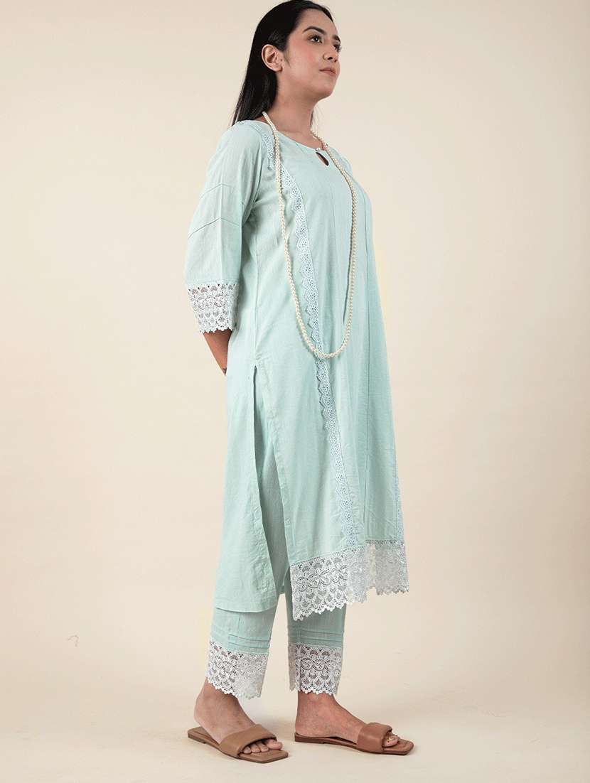 women three quarter sleeve kurta pant set - 22058999 -  Standard Image - 2