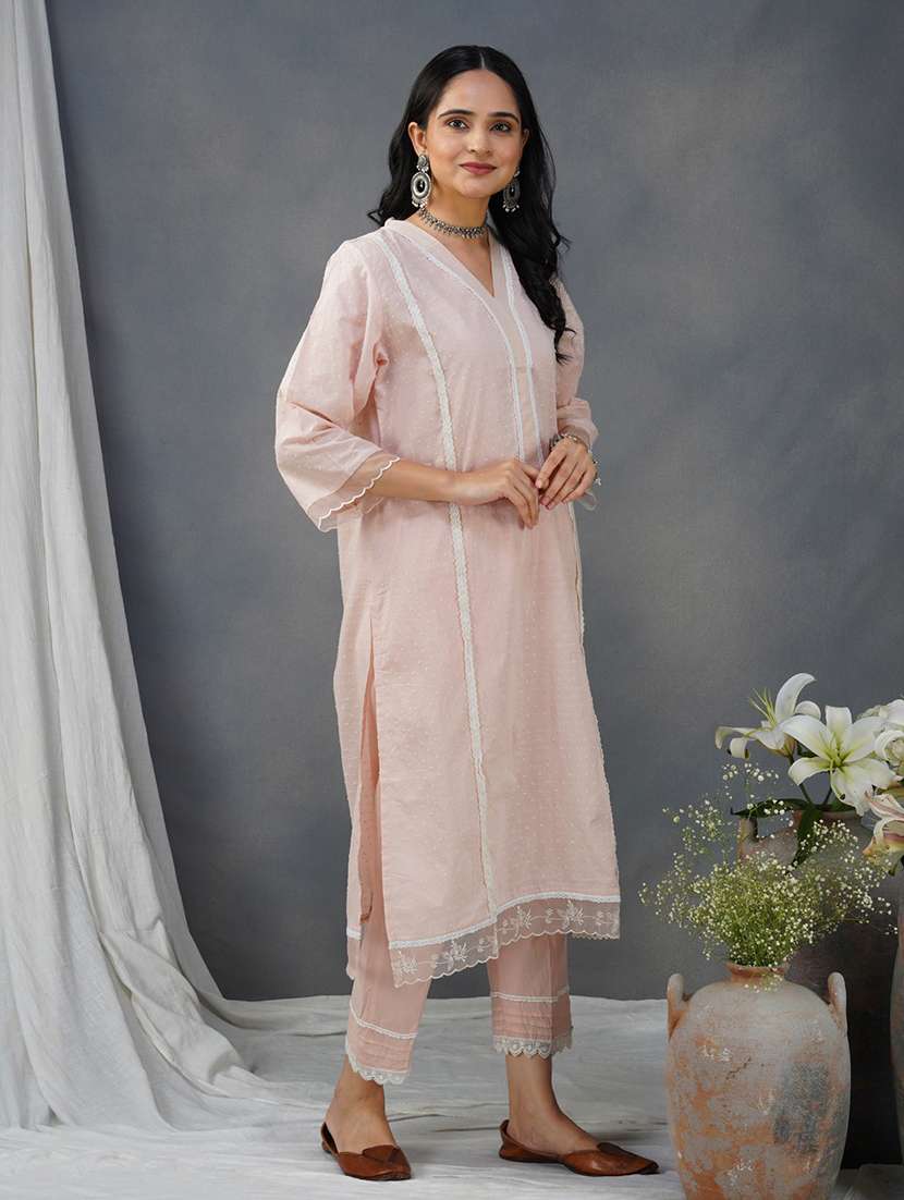 women three quarter sleeve kurta pant set - 22059027 - Standard Image - 2