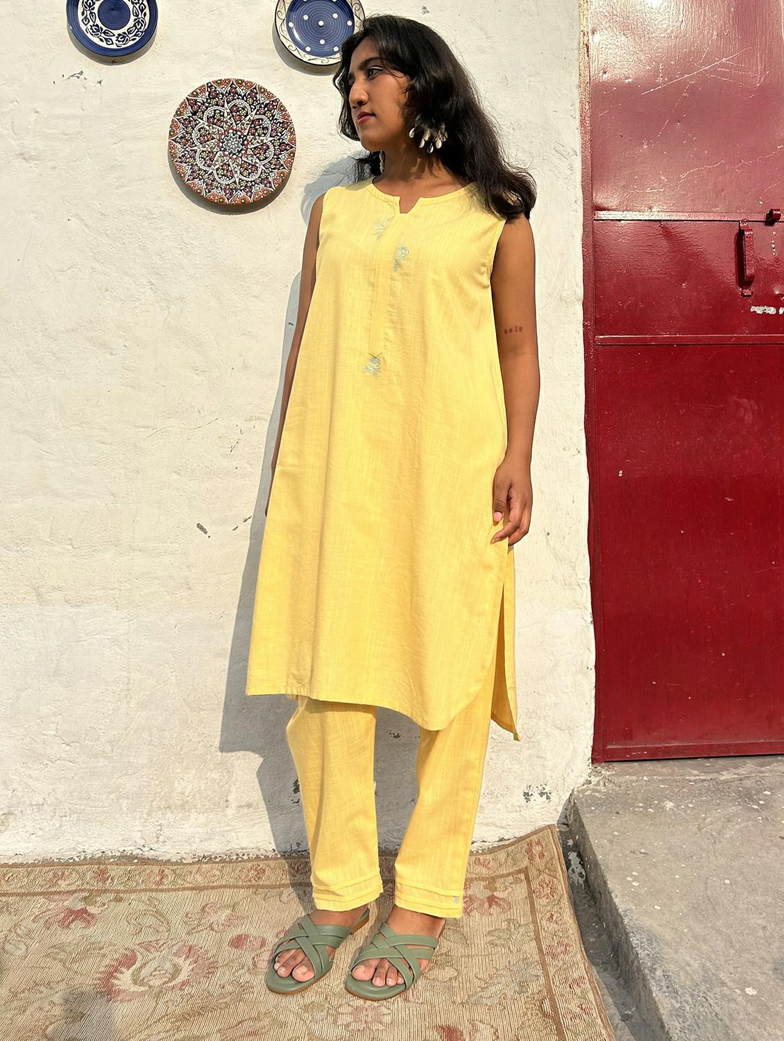 yellow cotton kurta pant set - 22059041 - Standard Image - 2