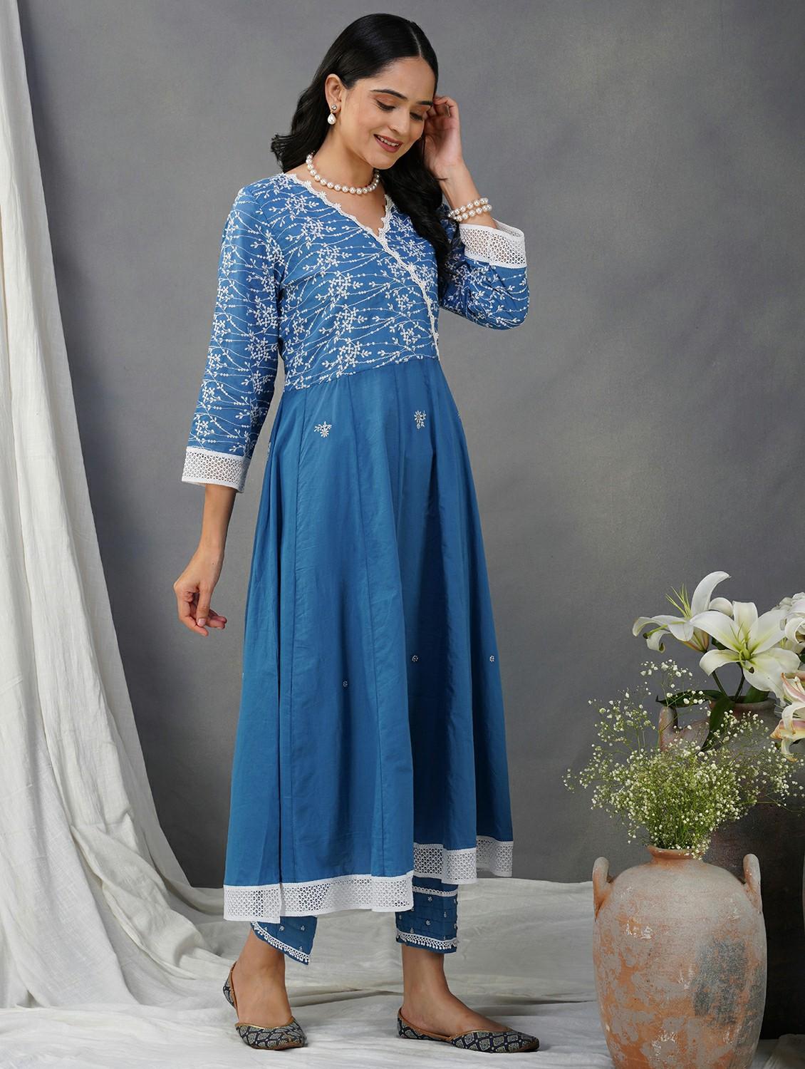 women three quarter sleeve kurta pant set - 22059062 - Standard Image - 2