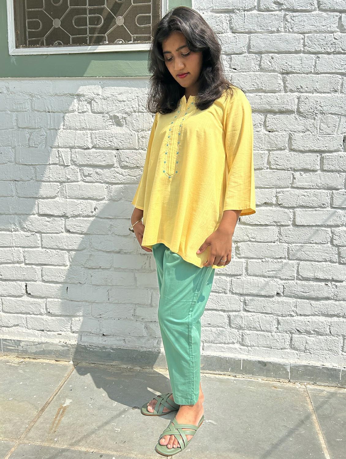yellow cotton kurta pant set - 22059125 - Standard Image - 2