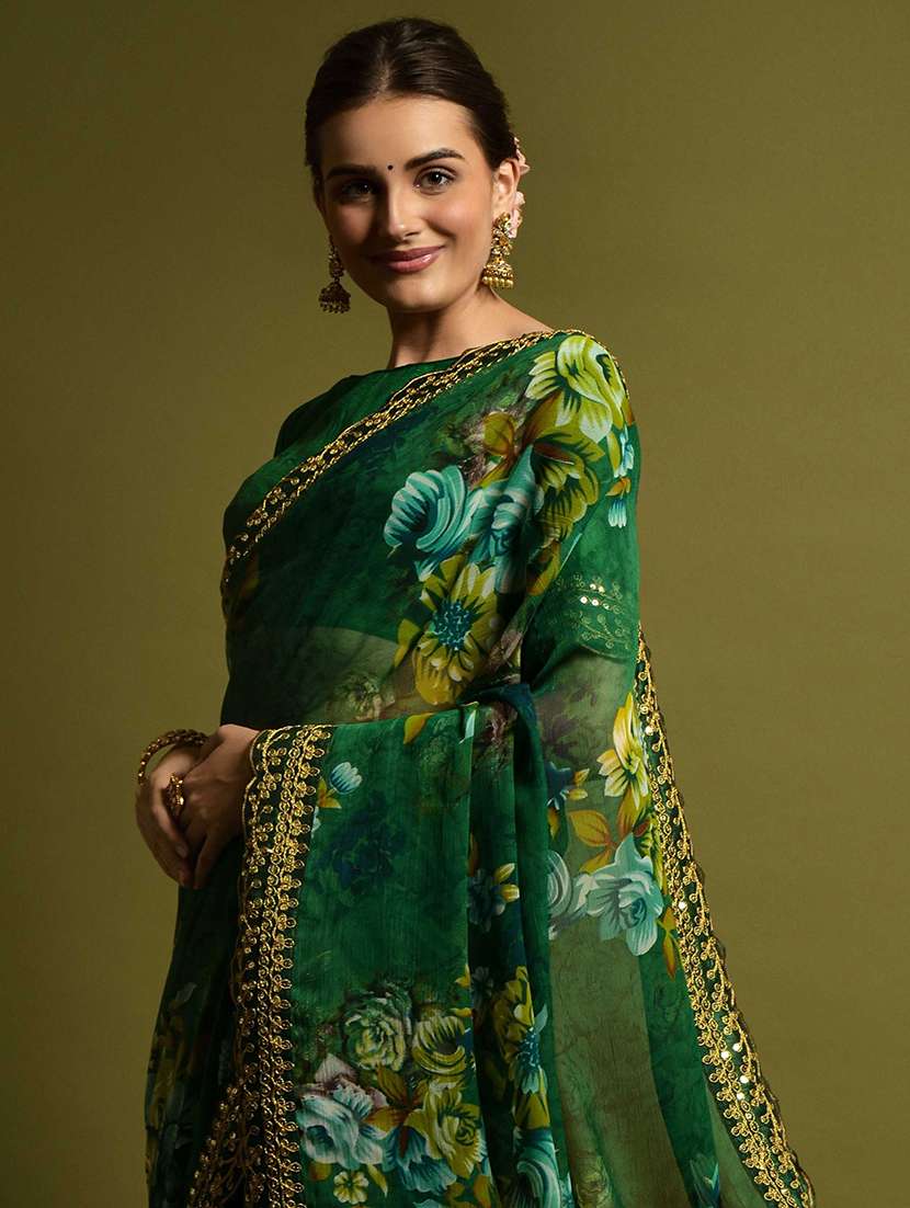 women floral printed saree with blouse - 22059224 -  Standard Image - 2