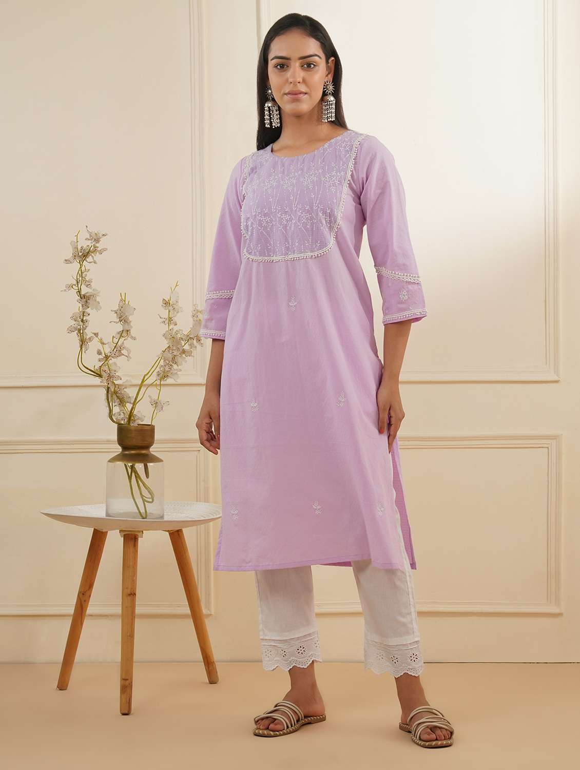 women three quarter sleeve kurta pant set