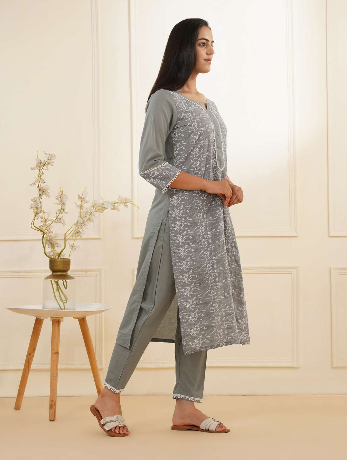 women three quarter sleeve kurta pant set - 22059242 -  Standard Image - 2