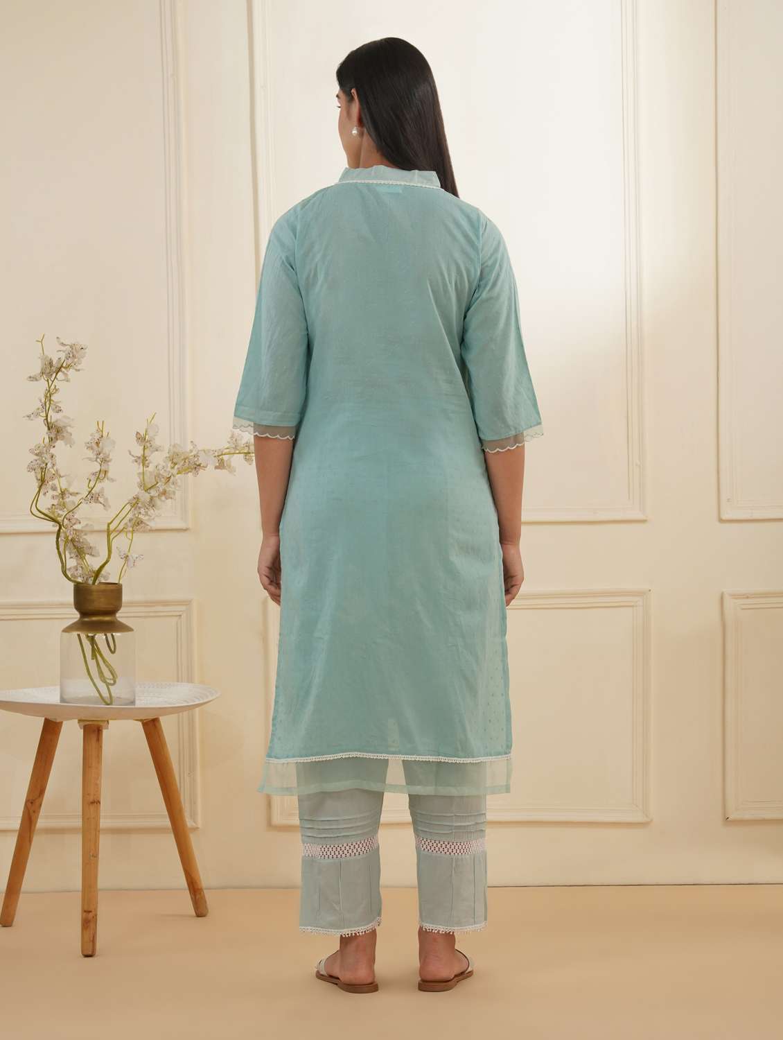women three quarter sleeve kurta pant set - 22059243 - Standard Image - 2