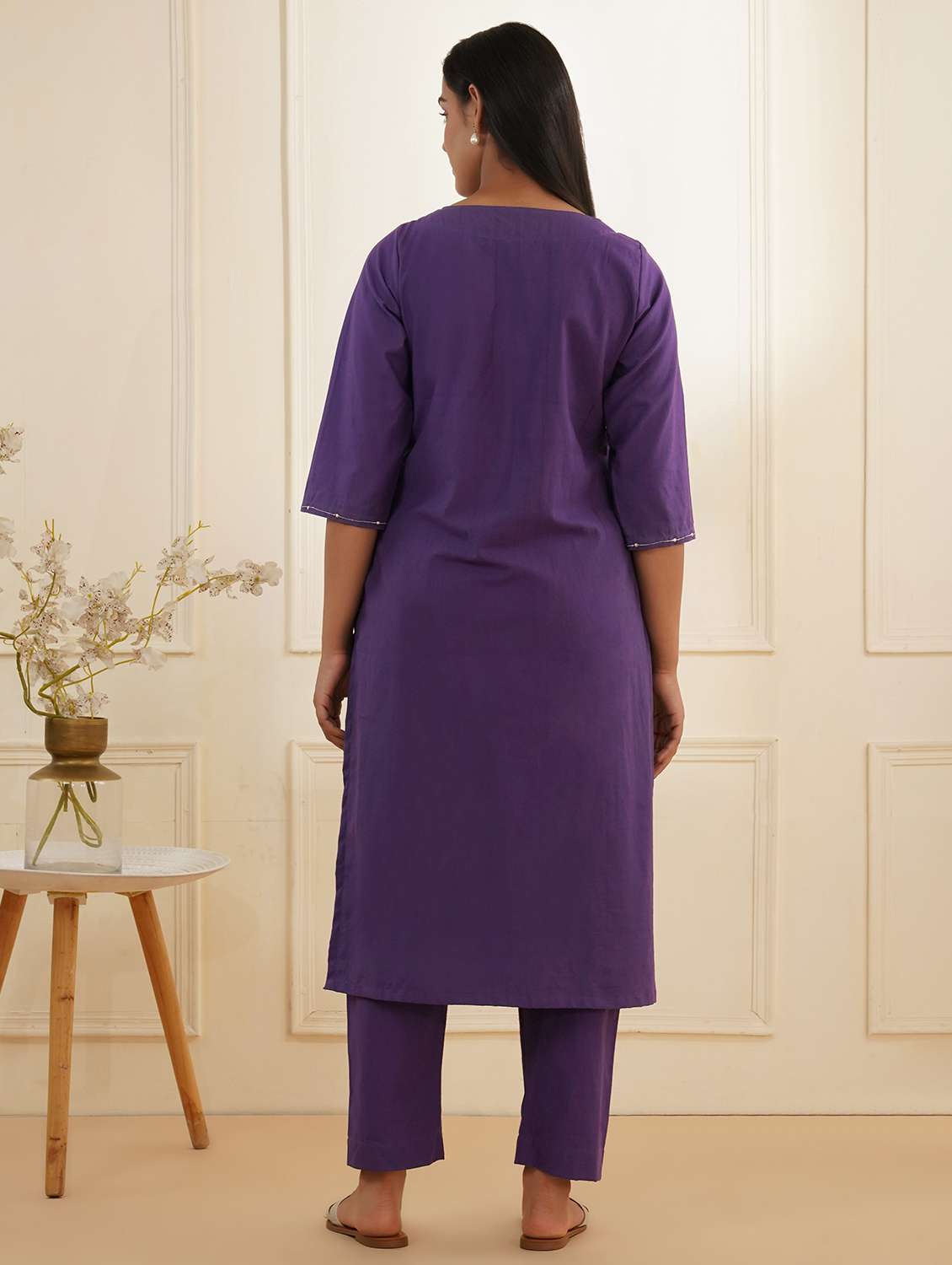 women three quarter sleeve kurta pant set - 22059244 - Standard Image - 2