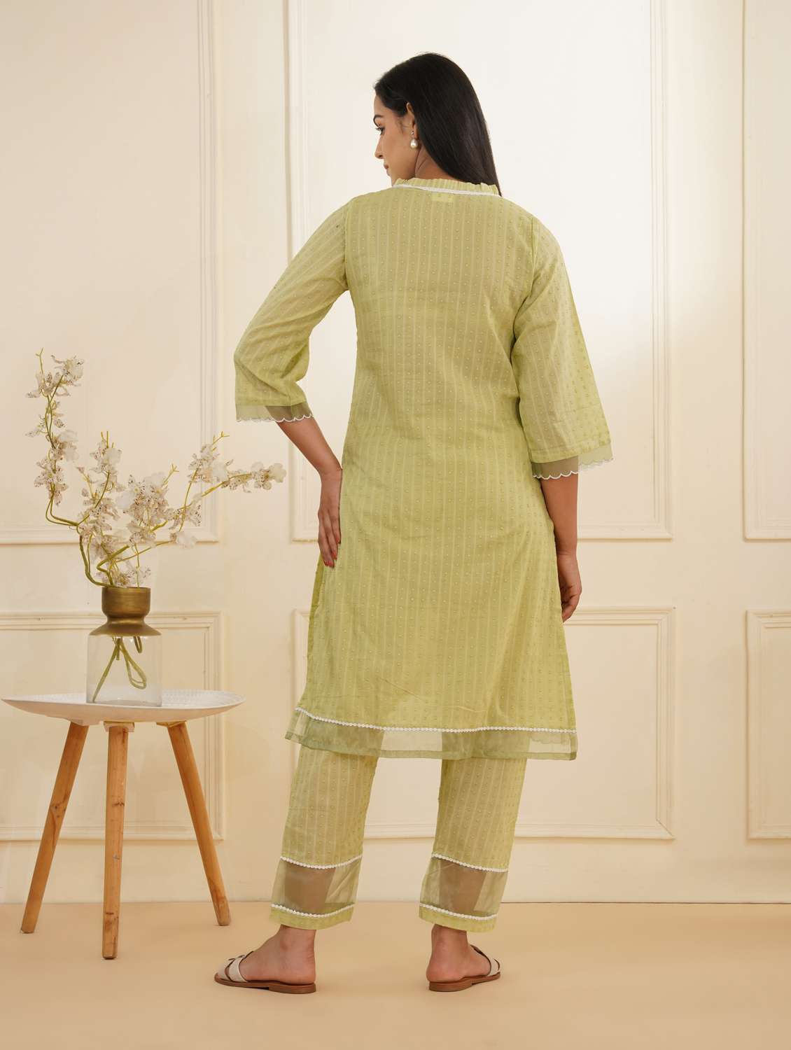 women three quarter sleeve kurta pant set - 22059245 -  Standard Image - 2