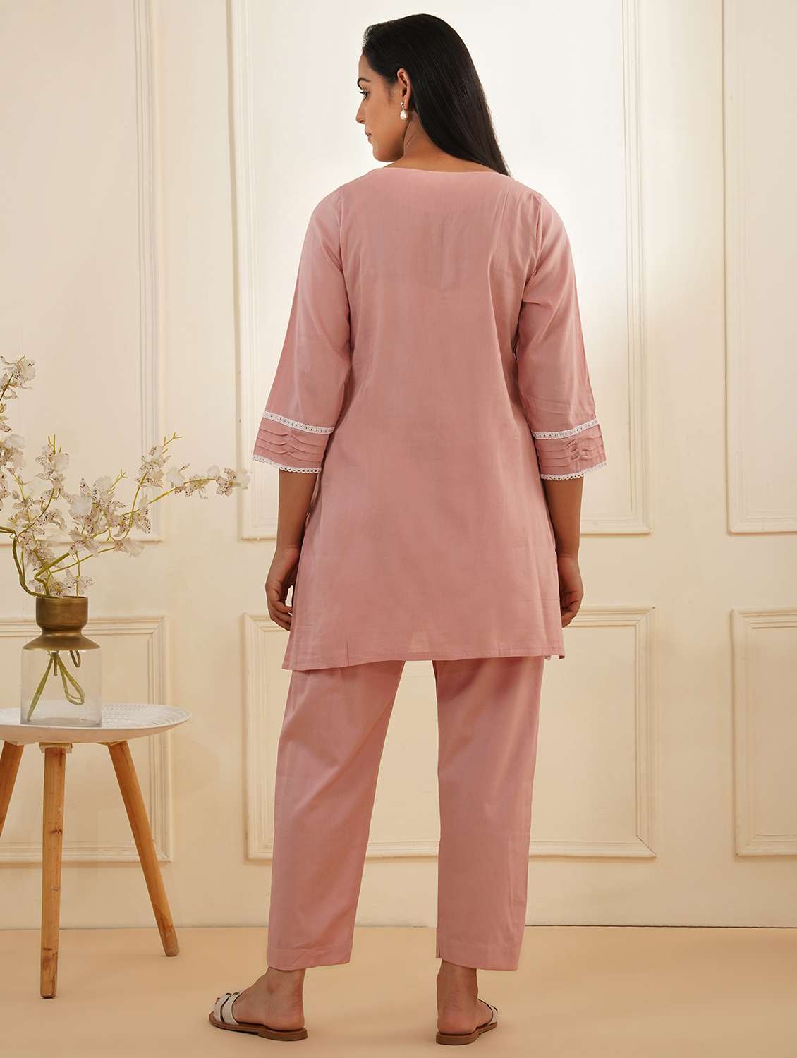 women three quarter sleeve kurta pant set - 22059247 -  Standard Image - 2