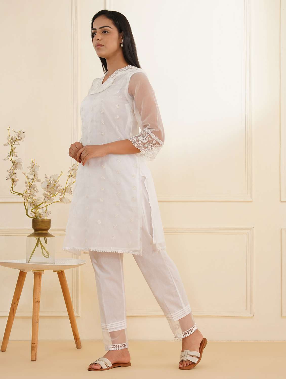 women three quarter sleeve kurta pant set - 22059248 -  Standard Image - 2