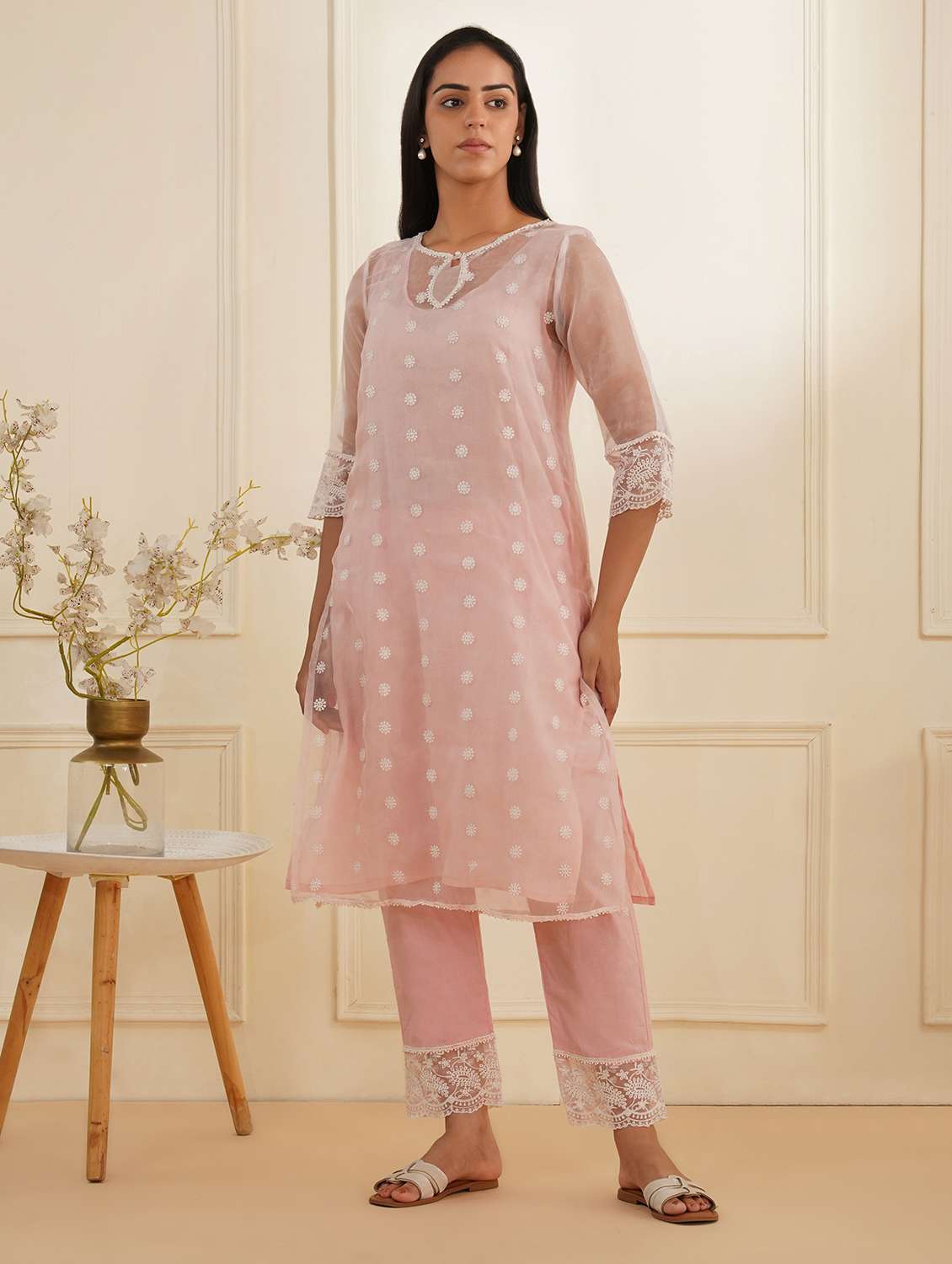 women three quarter sleeve kurta pant set