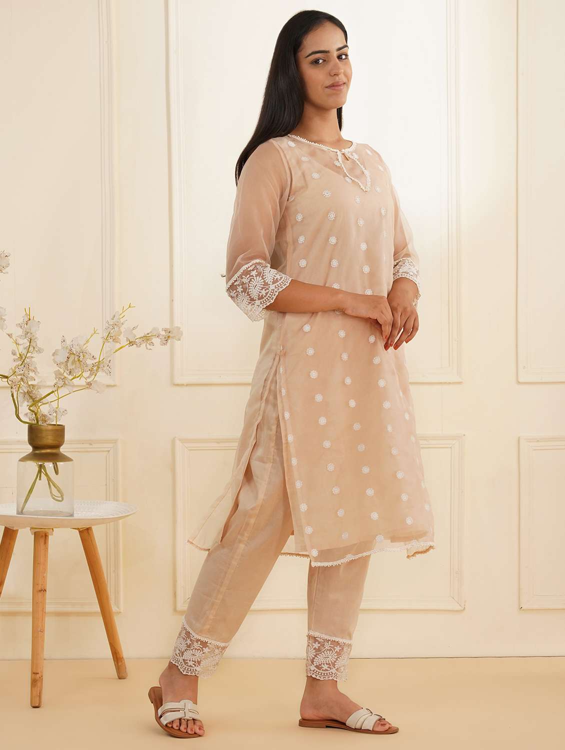 women three quarter sleeve kurta pant set - 22059250 -  Standard Image - 2