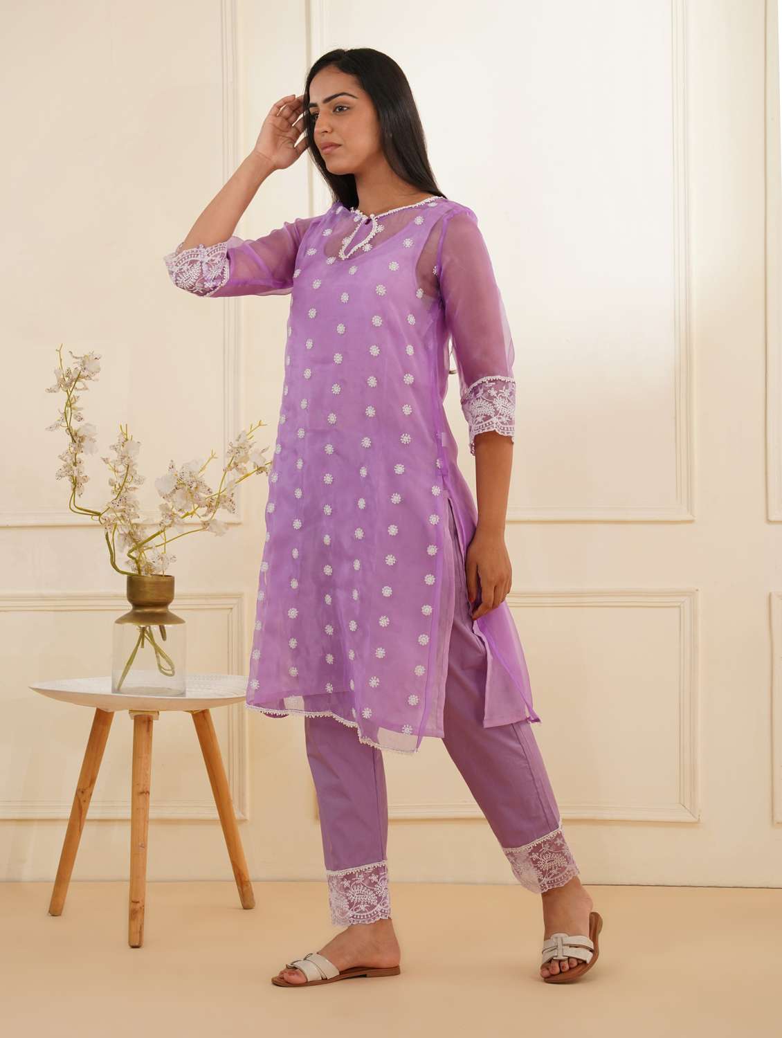 women three quarter sleeve kurta pant set - 22059252 -  Standard Image - 2