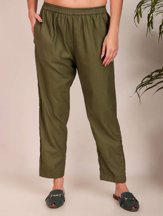 green cotton trousers - 22059263 - Zoom Image - 0