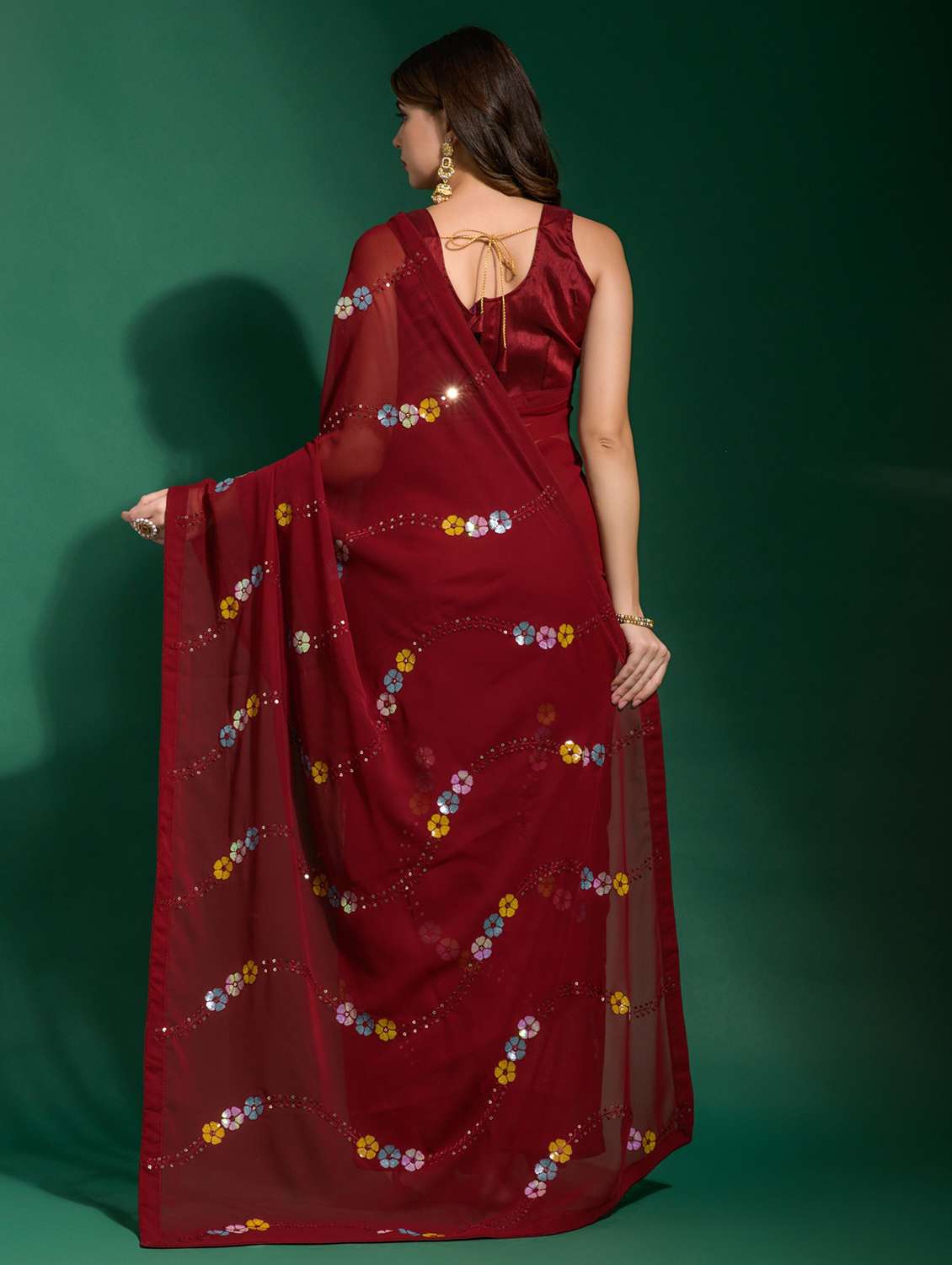 women solid with work embroidered saree with blouse - 22059289 -  Standard Image - 2