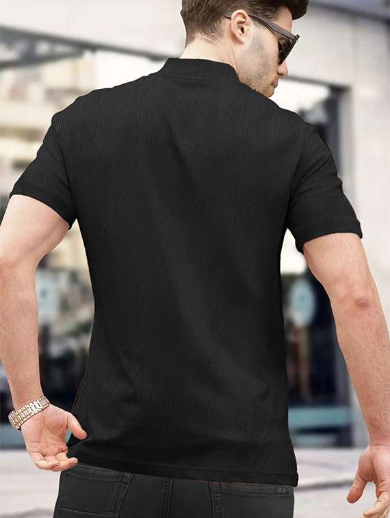 men solid short sleeve regular fit stand collar t-shirt - 22059332 -  Standard Image - 2