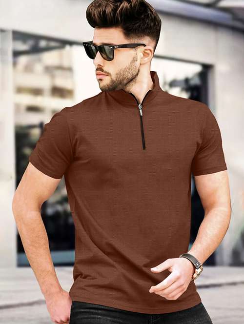men solid short sleeve regular fit stand collar t-shirt - 22059335 -  Standard Image - 0