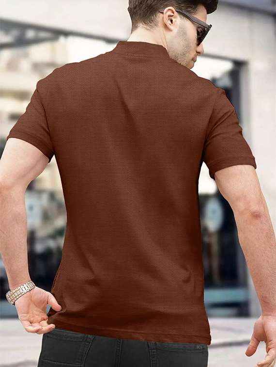 men solid short sleeve regular fit stand collar t-shirt - 22059335 -  Standard Image - 2