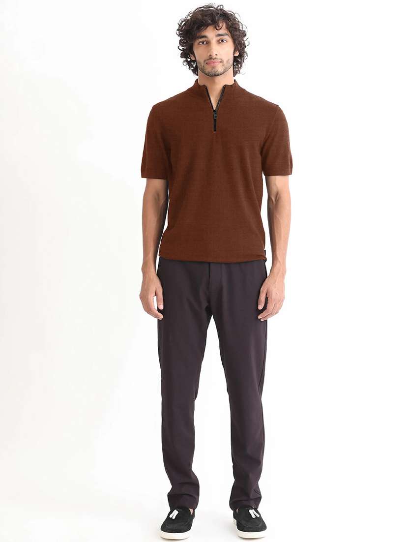 men solid short sleeve regular fit stand collar t-shirt - 22059336 -  Standard Image - 2