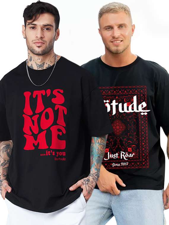 men pack of 2 printed short sleeve oversized fit t-shirt