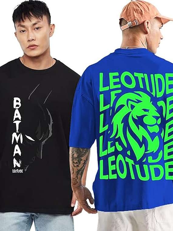 men pack of 2 printed short sleeve oversized fit t-shirt