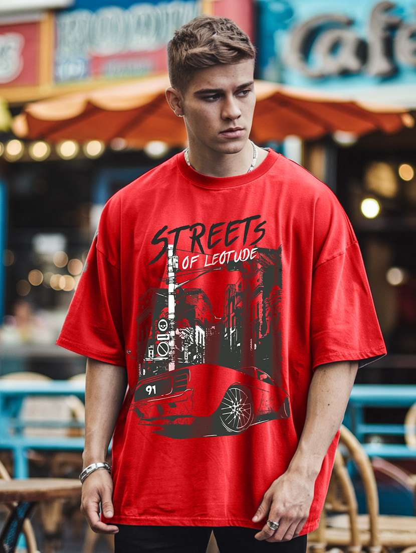 men pack of 2 printed short sleeve oversized fit t-shirt