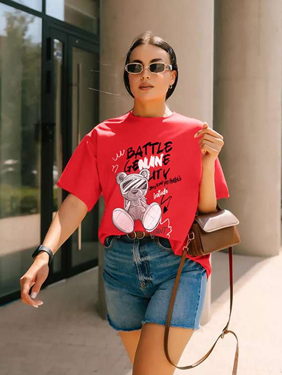 women printed shrort sleeve oversized t-shirt