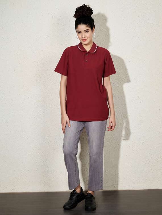 women solid short sleeve oversized polo t-shirt - 22059588 -  Standard Image - 2