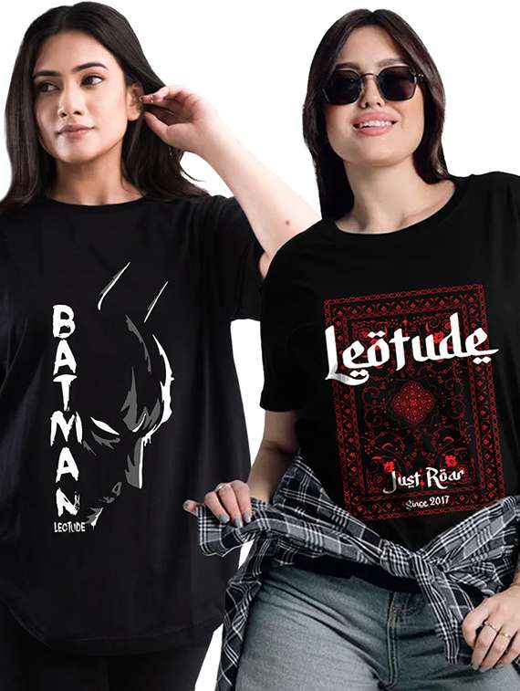 women pack of 2 printed short sleeve oversized t-shirt