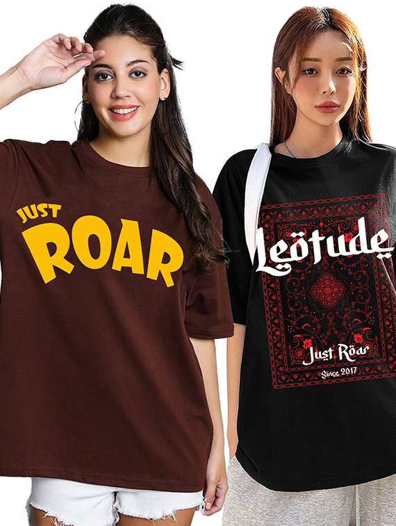 women pack of 2 printed short sleeve oversized t-shirt